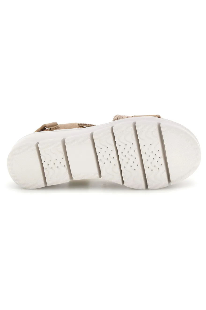 Sandali beige con fasce intrecciate e velcro The first active 24001A