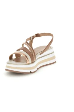 Sandali beige con fasce incrociate e zeppa Burani 52192C1579