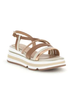 Sandali beige con fasce incrociate e zeppa Burani 52192C1579