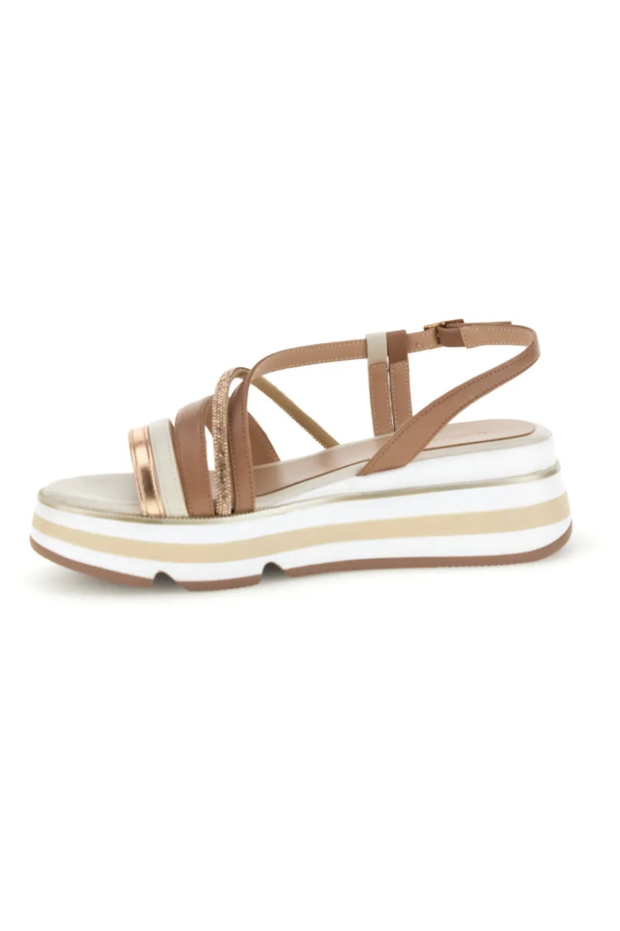 Sandali beige con fasce incrociate e zeppa Burani 52192C1579