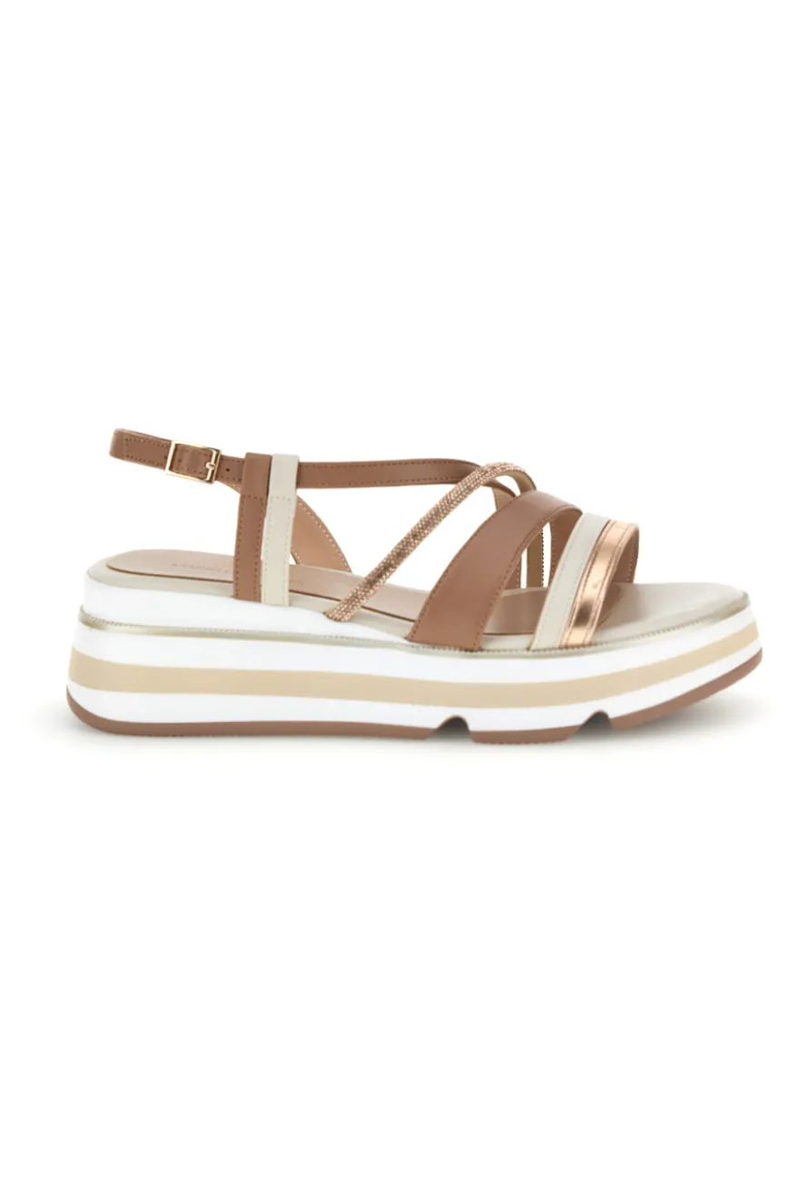 Sandali beige con fasce incrociate e zeppa Burani 52192C1579