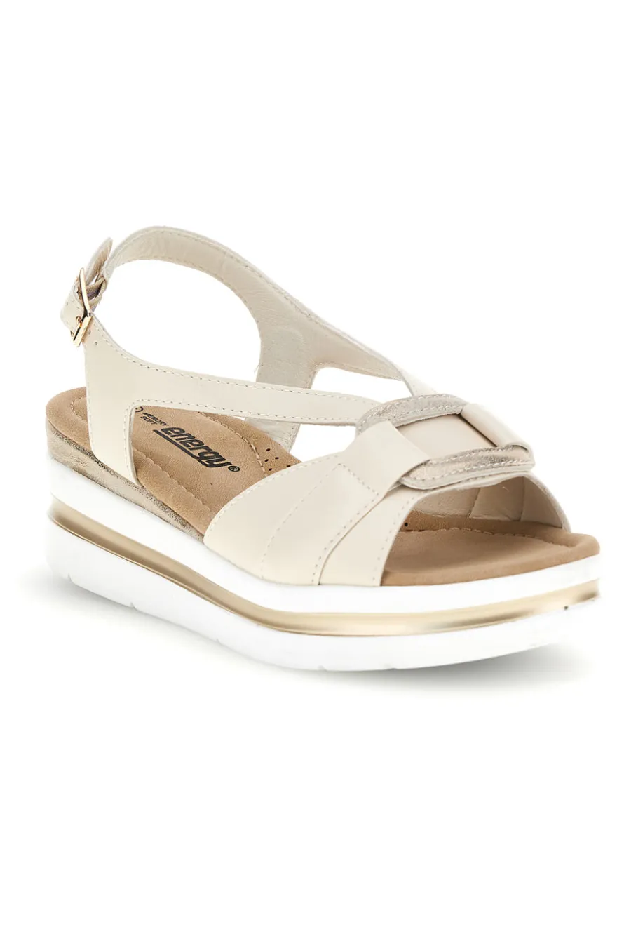 Sandali beige con fasce incrociate e memory soft Energy E490