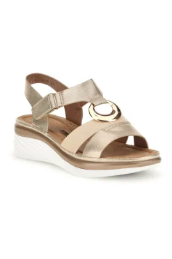Sandali beige con fascia incrociata e zeppa Energy E443