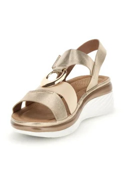 Sandali beige con fascia incrociata e zeppa Energy E443