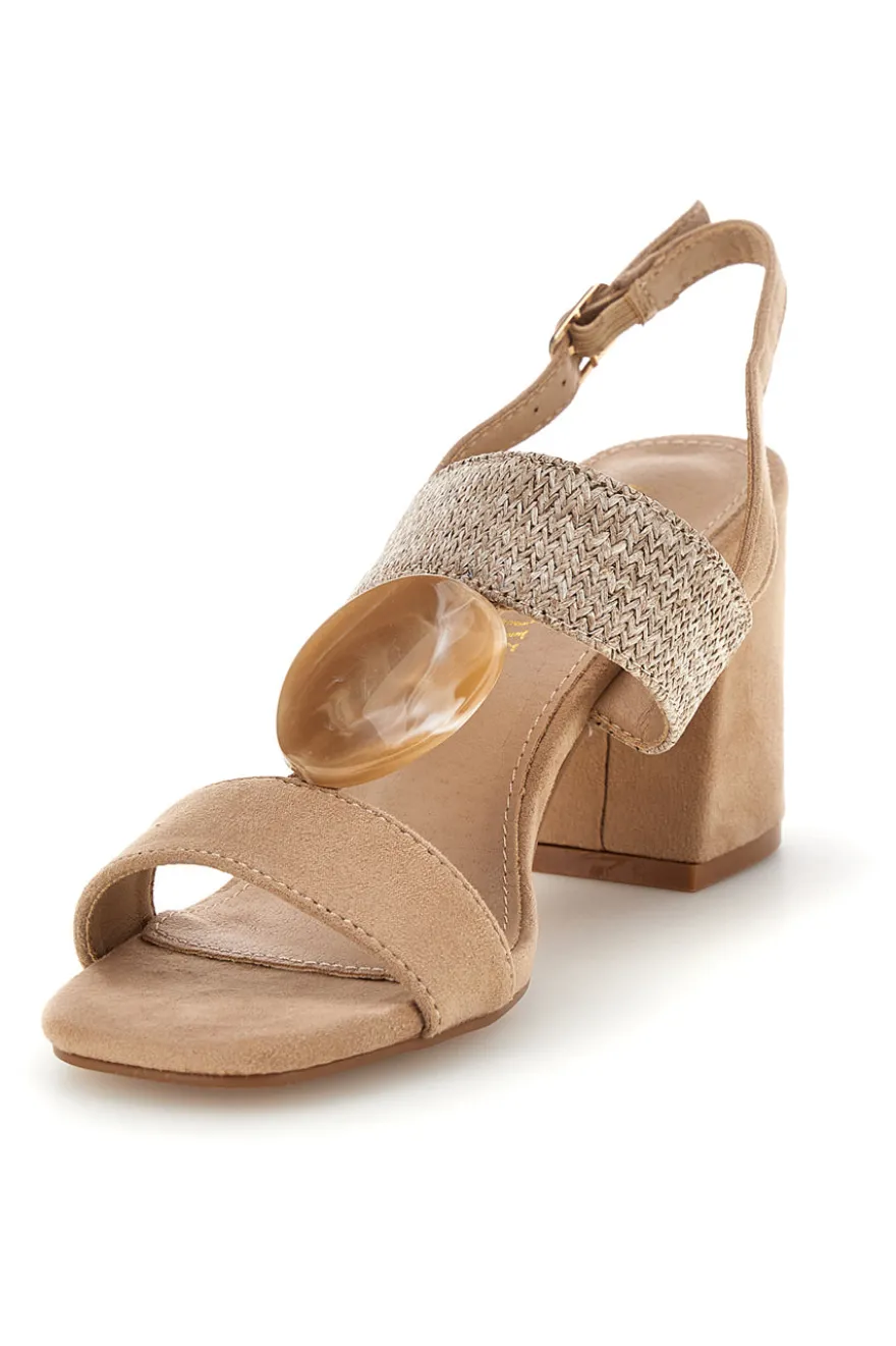 Sandali beige con fascia in tessuto e tacco largo First lady P703