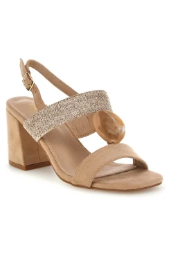 Sandali beige con fascia in tessuto e tacco largo First lady P703