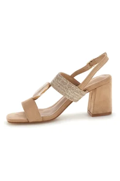 Sandali beige con fascia in tessuto e tacco largo First lady P703