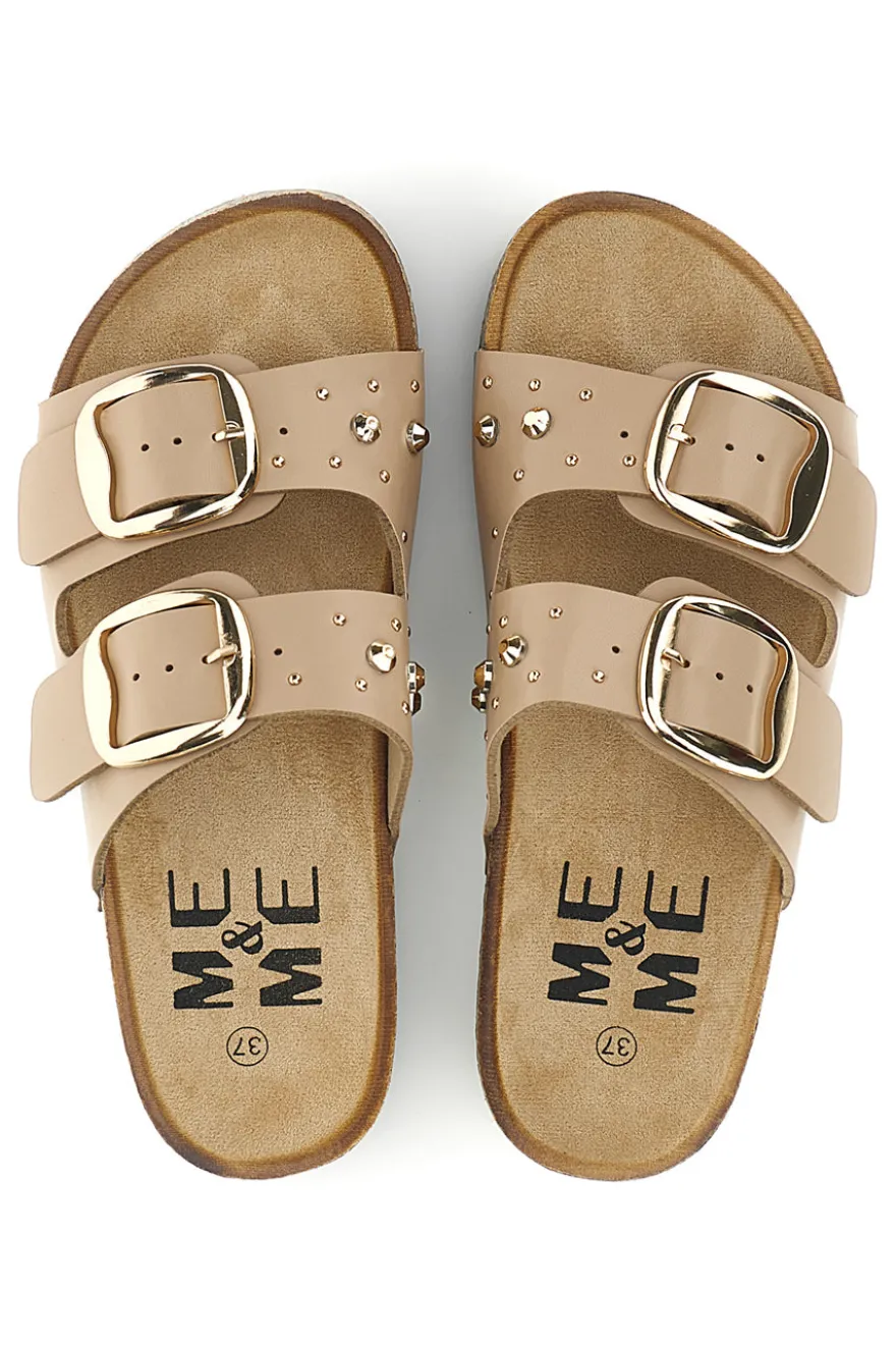 Sandali beige con fibbie e borchie Me & me 15617