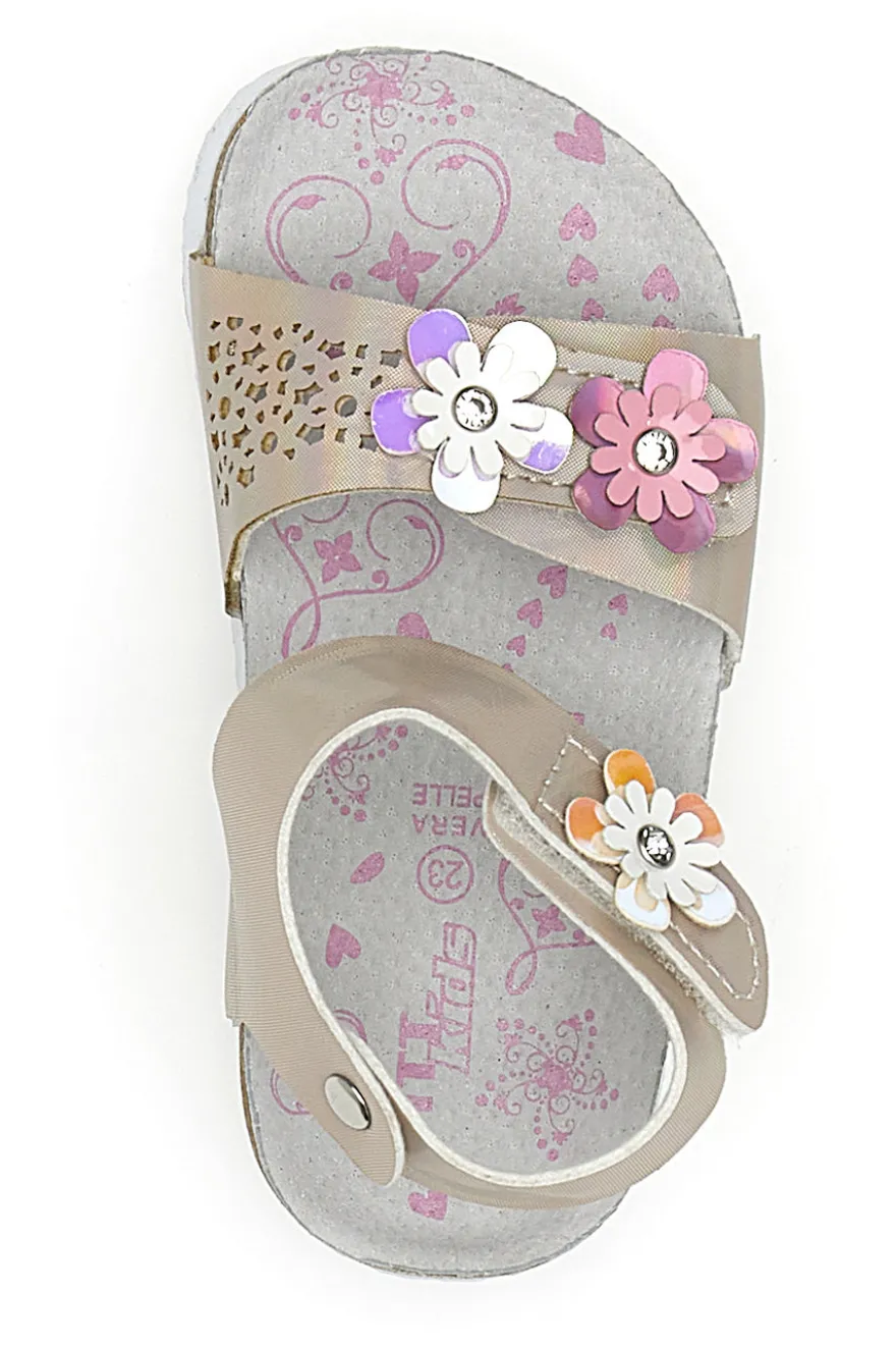 Sandali beige con fiori PITT KIDS 14330
