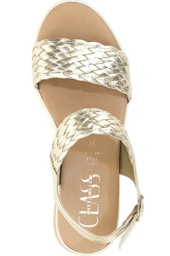 Sandali beige con intrecci brillanti e zeppa bassa Pittarello Class 12277