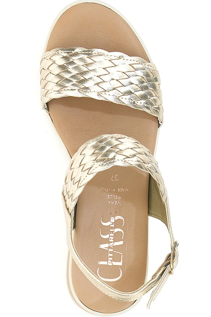 Sandali beige con intrecci brillanti e zeppa bassa Pittarello Class 12277