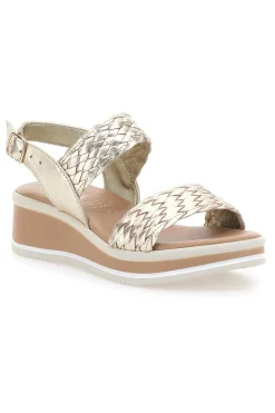 Sandali beige con intrecci brillanti e zeppa bassa Pittarello Class 12277