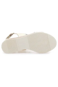 Sandali beige con intrecci brillanti e zeppa bassa Pittarello Class 12277