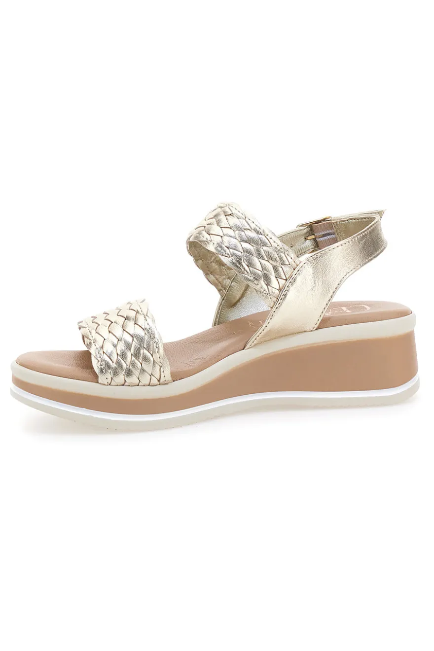 Sandali beige con intrecci brillanti e zeppa bassa Pittarello Class 12277