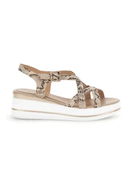 Sandali beige con stampa animalier e zeppa Burani 52195C1583