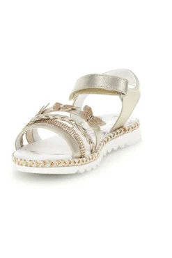 Sandali beige con strappo in velcro e applicazioni floreali Grazie girl 15022