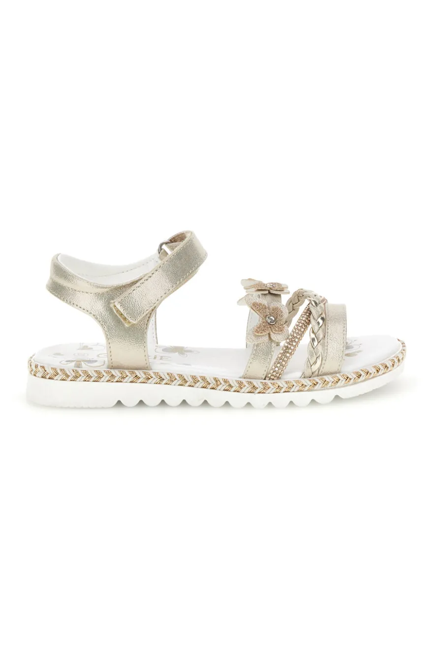 Sandali beige con strappo in velcro e applicazioni floreali Grazie girl 15022