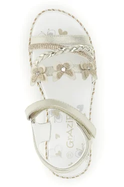 Sandali beige con strappo in velcro e applicazioni floreali Grazie girl 15022