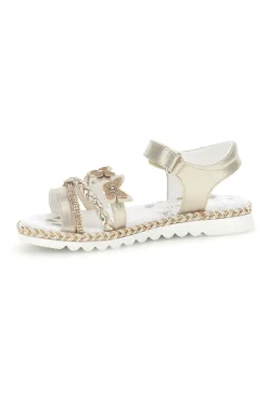 Sandali beige con strappo in velcro e applicazioni floreali Grazie girl 15022