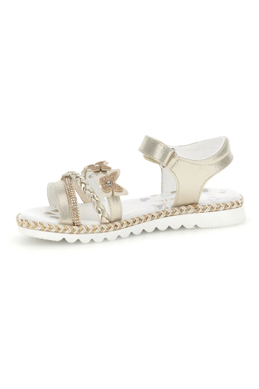 Sandali beige con strappo in velcro e applicazioni floreali Grazie girl 15022