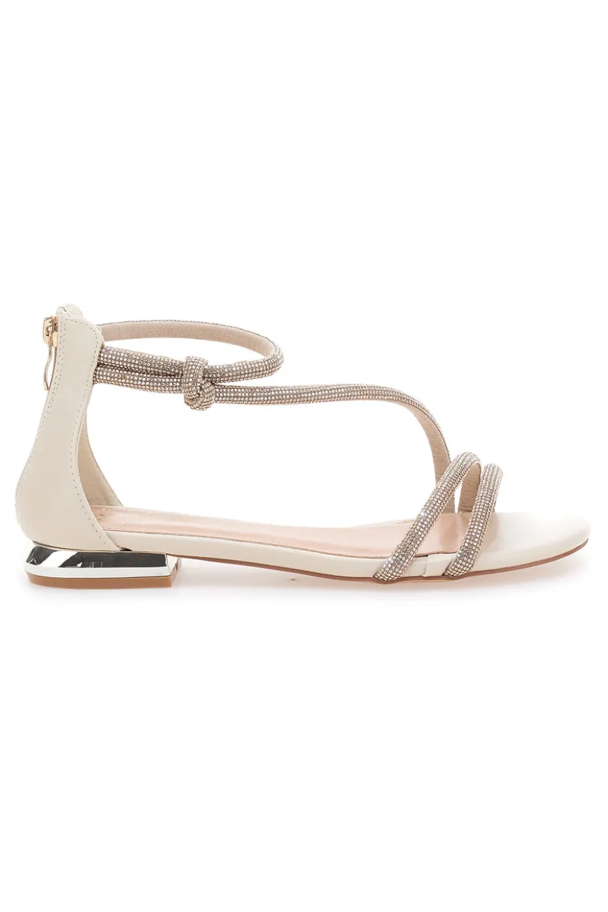 Sandali Beige Con Strass e Cinturino alla Caviglia MON DIEU 680