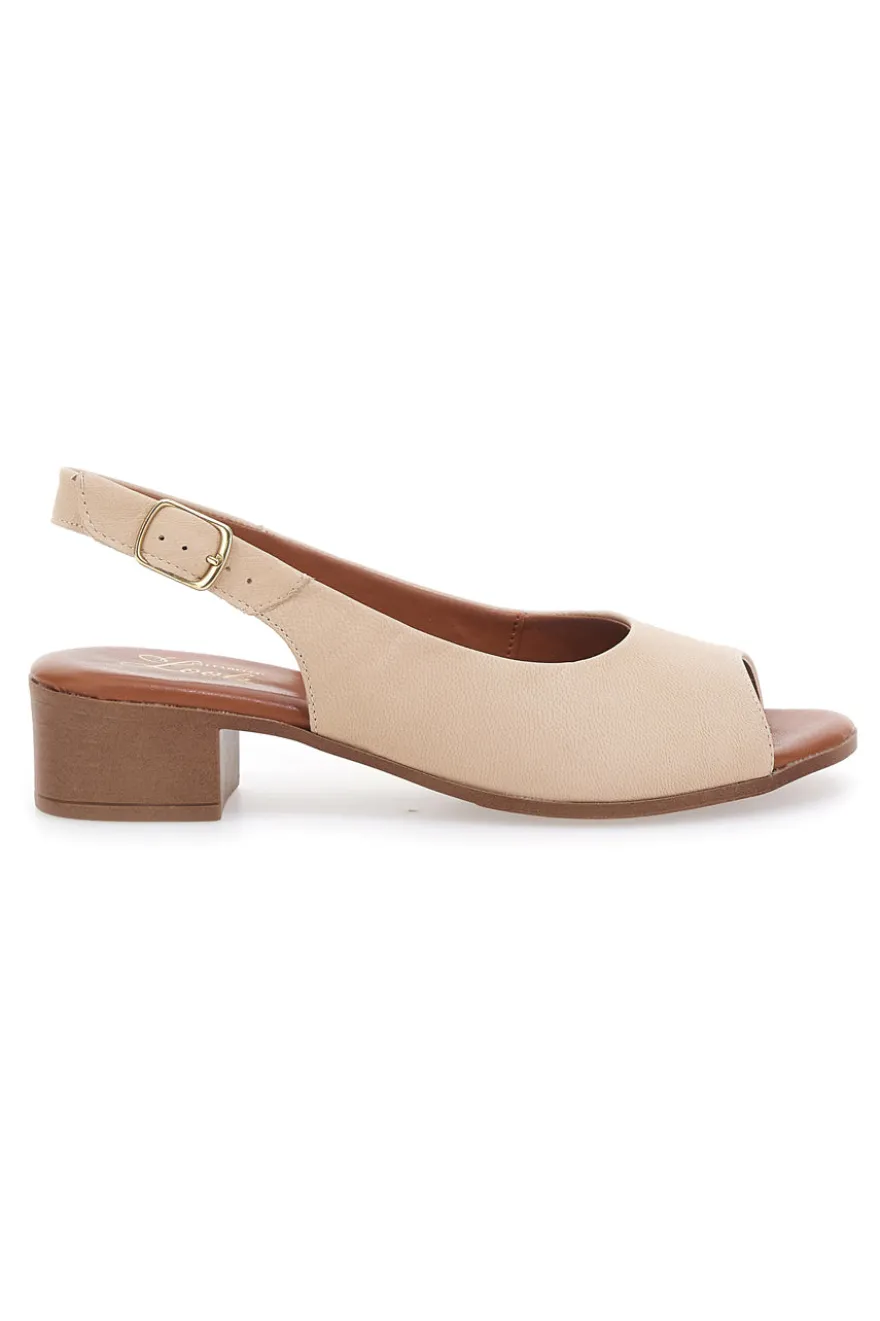 Sandali Beige con Tacco a Blocco e Tomaia in Pelle PITTARELLO LOOK 243065