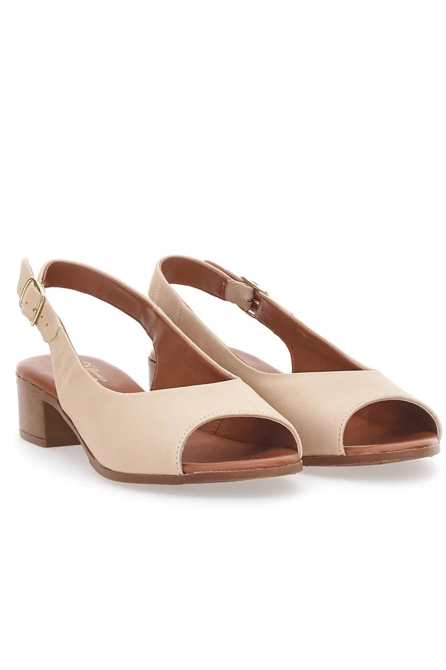 Sandali Beige con Tacco a Blocco e Tomaia in Pelle PITTARELLO LOOK 243065