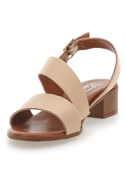 Sandali Beige con Tacco Basso e Tomaia in Pelle PITTARELLO LOOK 243080