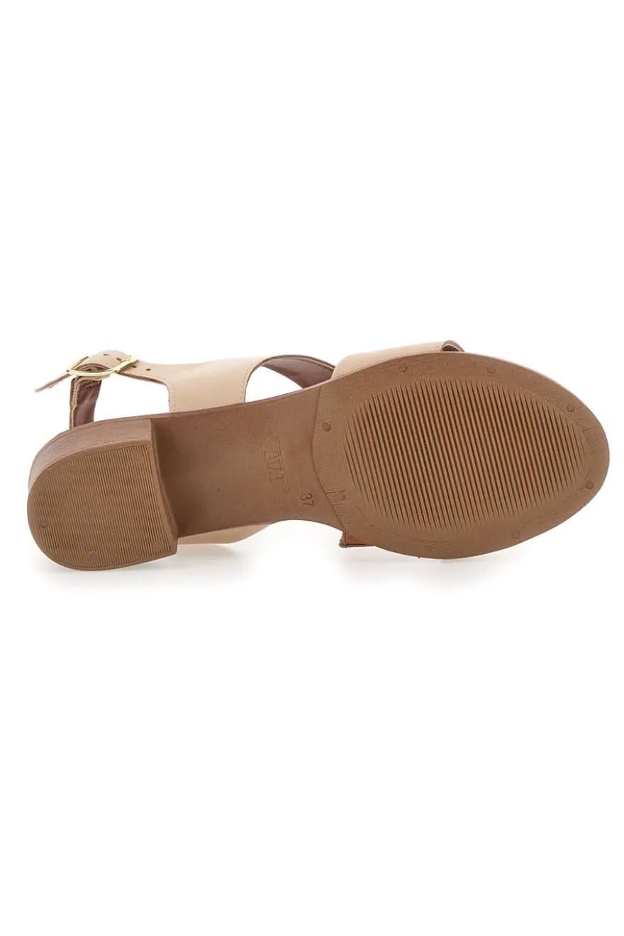 Sandali Beige con Tacco Basso e Tomaia in Pelle PITTARELLO LOOK 243080