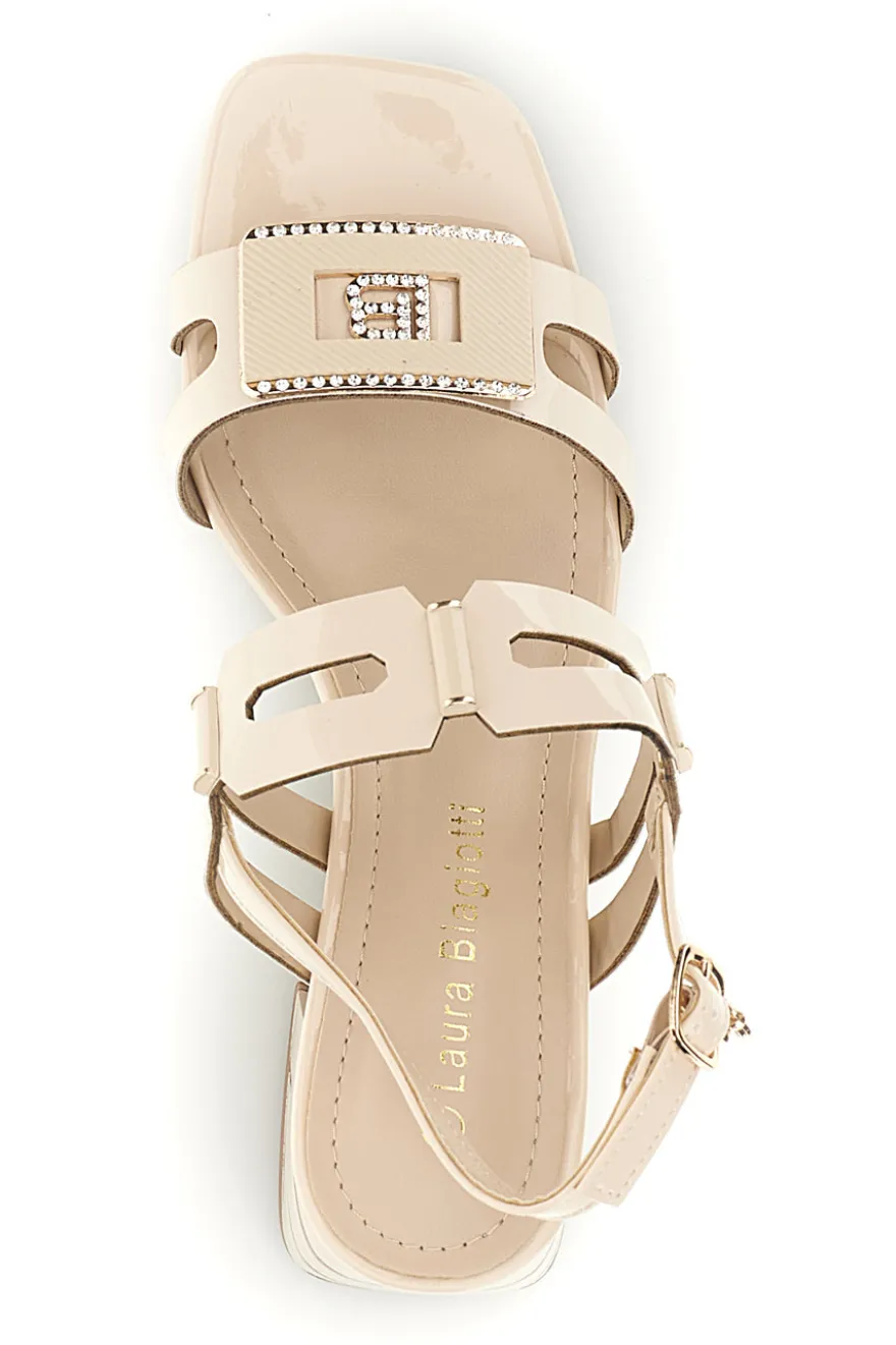 Sandali beige con tacco largo e cinturino Laura biagiotti 9739