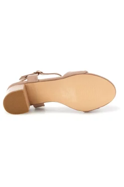 Sandali beige con tacco largo e cinturino First lady P697