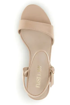 Sandali beige con tacco largo e cinturino First lady P697