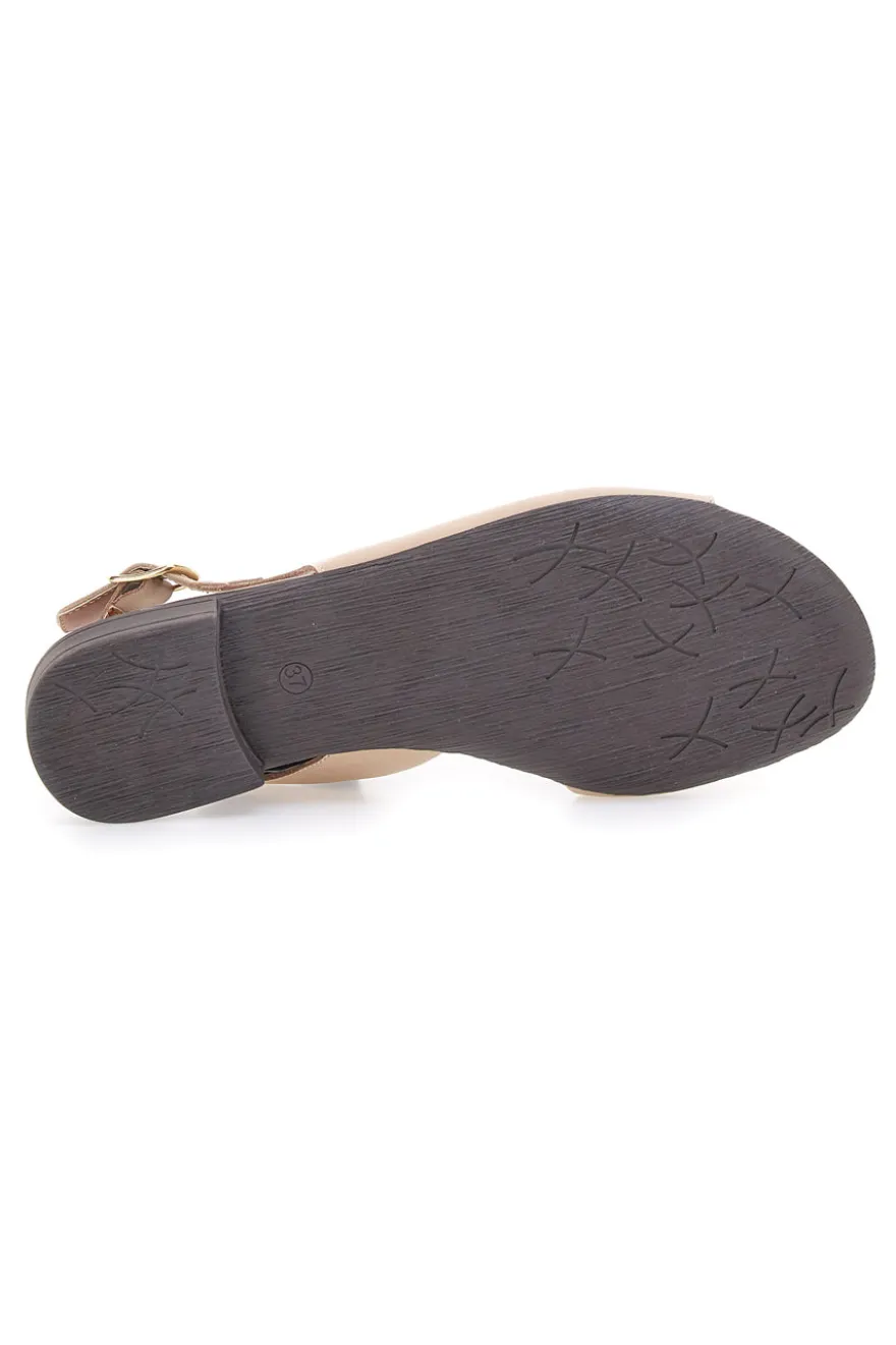 Sandali Beige con Tomaia in Pelle e Tacco Basso Pittarello Look 225110