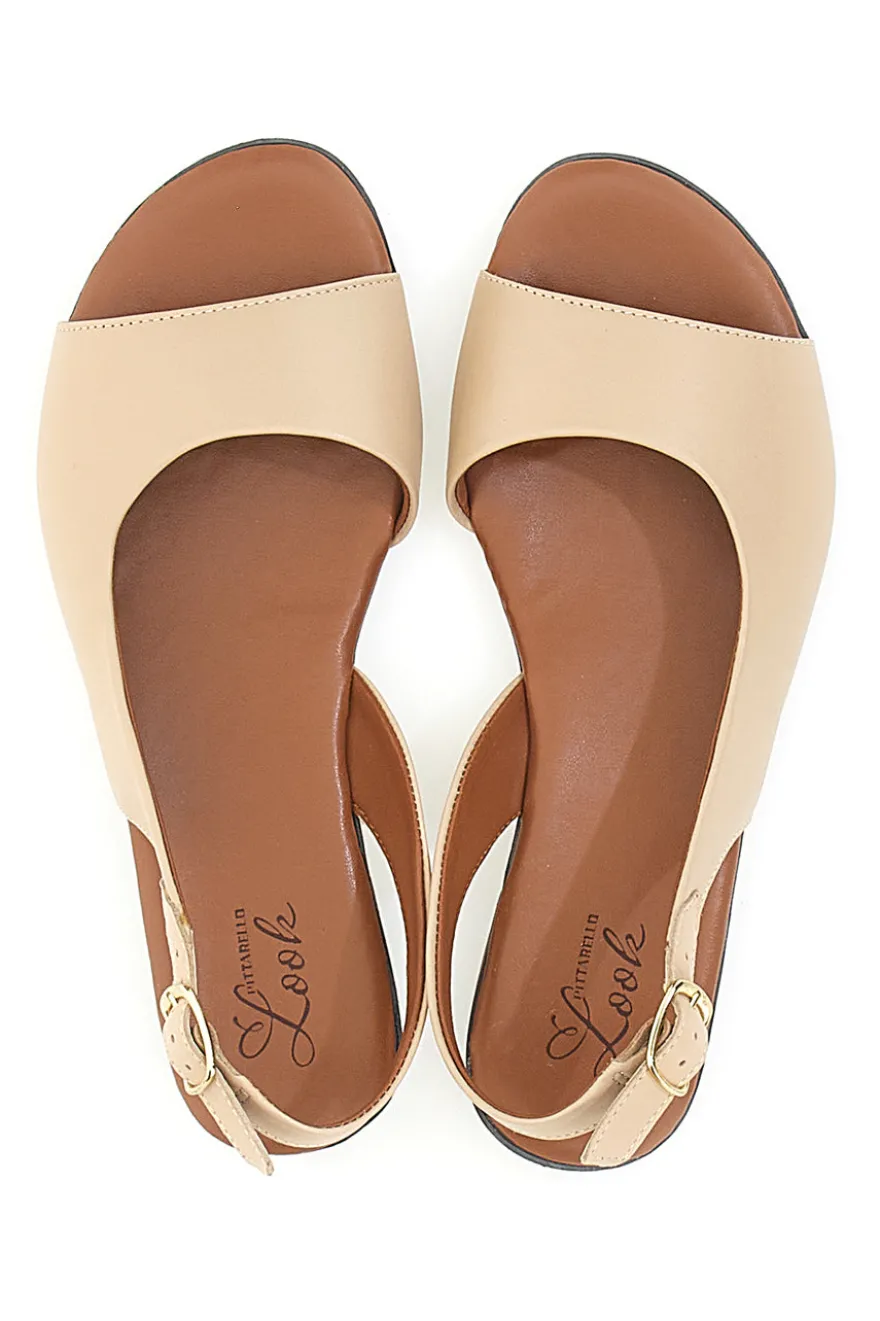 Sandali Beige con Tomaia in Pelle e Tacco Basso Pittarello Look 225110