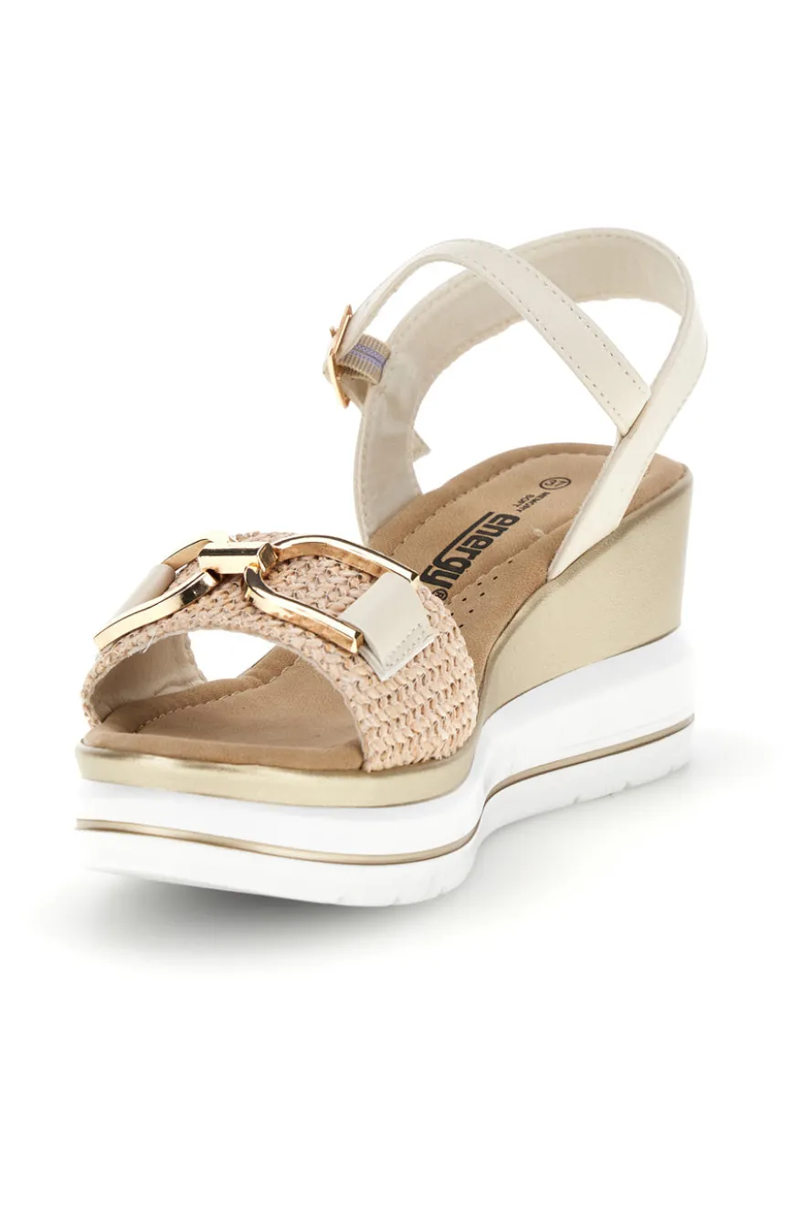 Sandali Beige con zeppa e fibbia decorativa Energy E430
