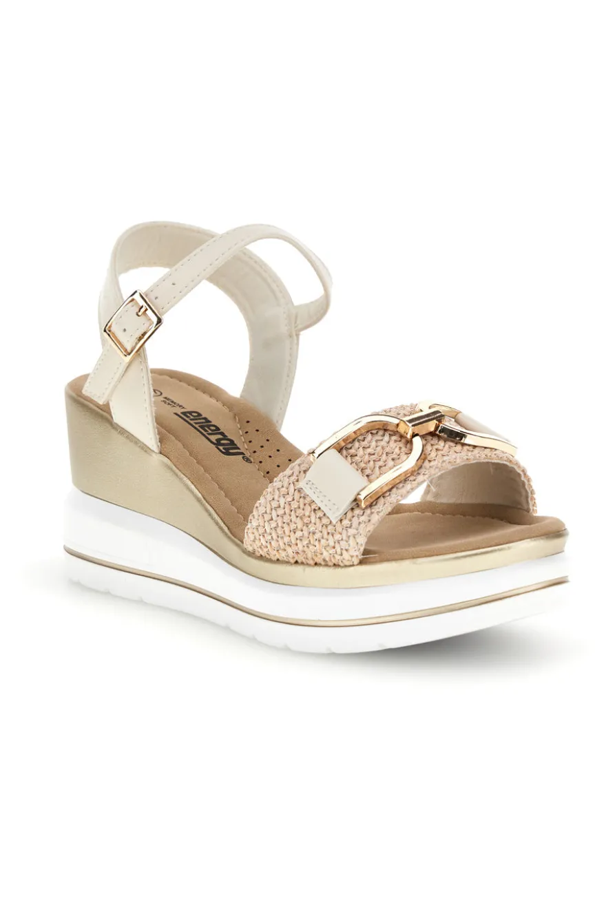Sandali Beige con zeppa e fibbia decorativa Energy E430