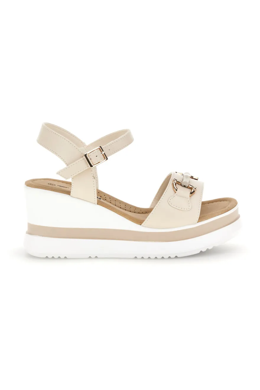 Sandali beige con zeppa e memory soft Energy E488