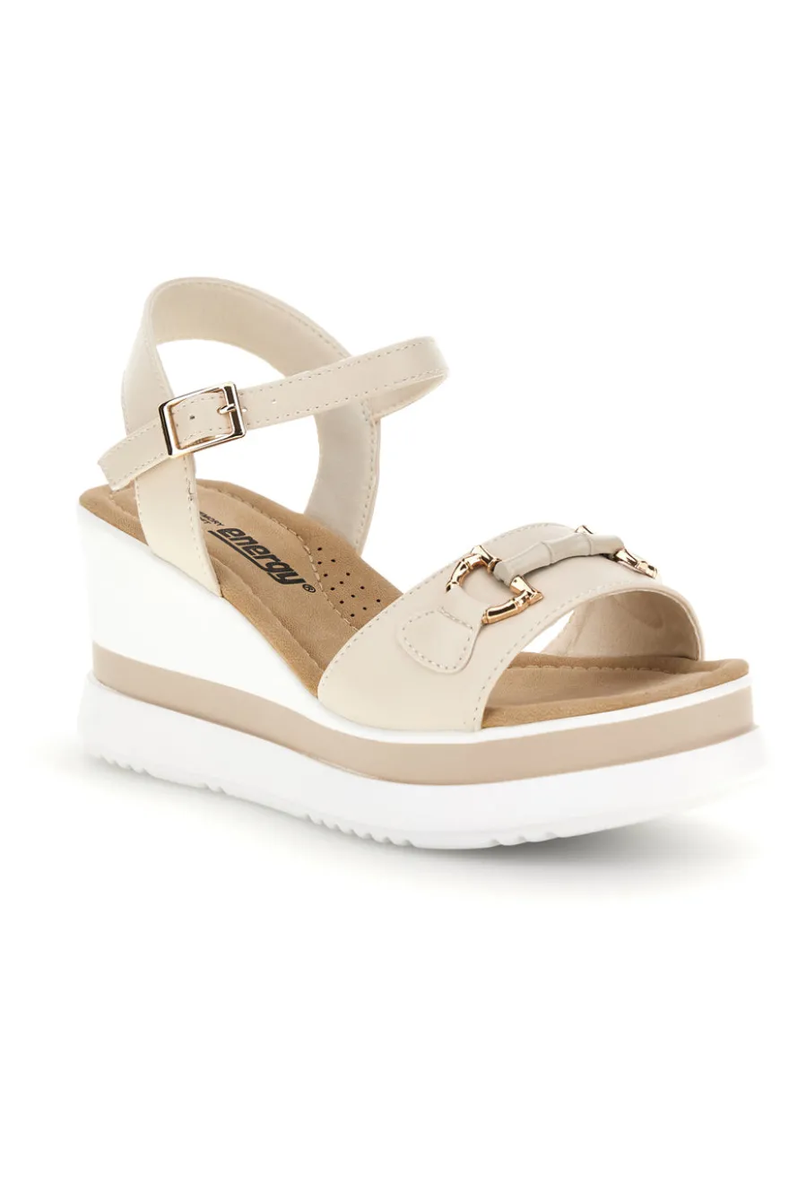 Sandali beige con zeppa e memory soft Energy E488