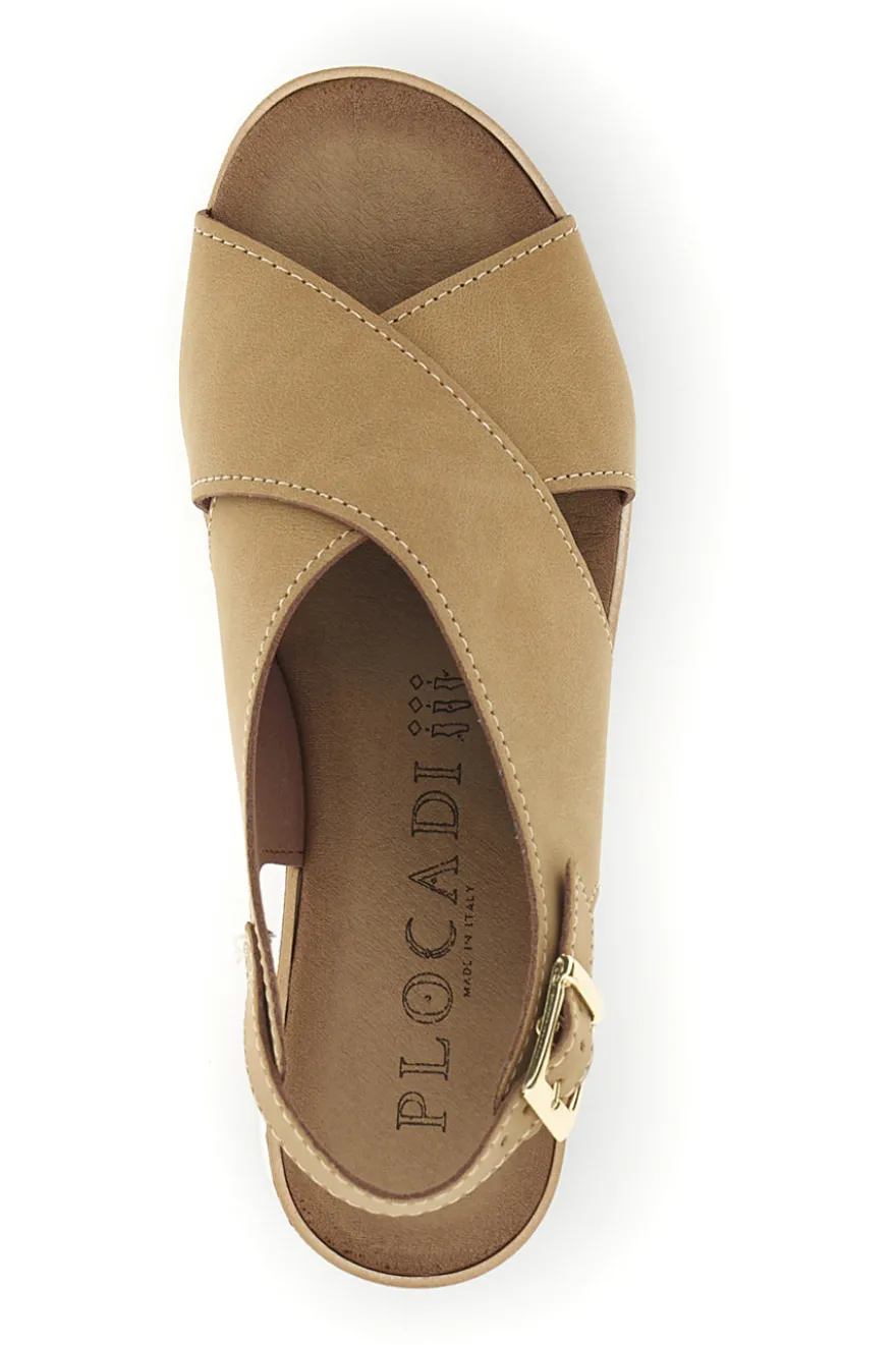 Sandali beige con zeppa e fasce incrociate Plocadi 1107704