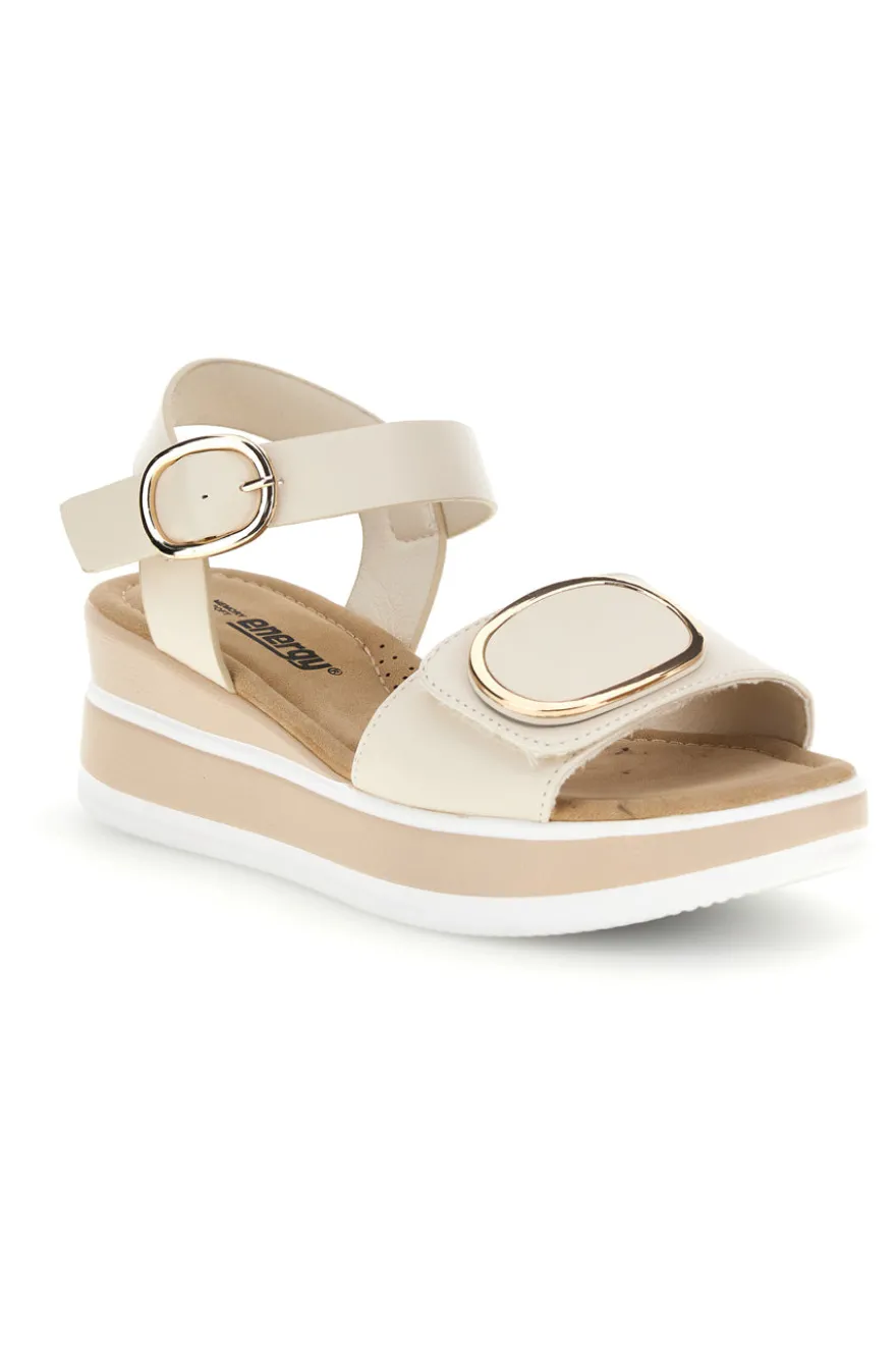 Sandali Beige con zeppa e dettaglio decorativo Energy E471