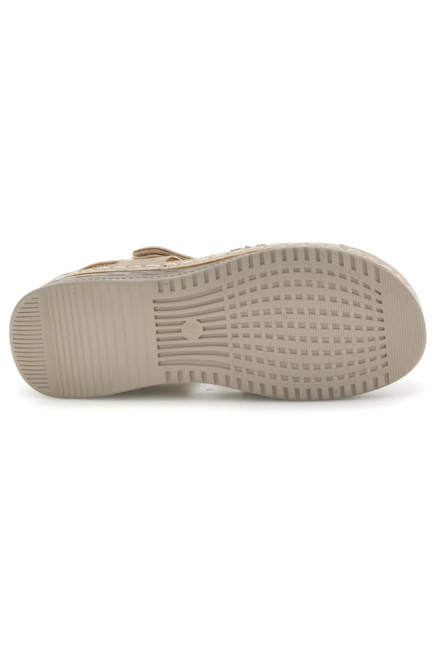 Sandali Beige con Zeppa e Brillantini Mio tempo Q17729