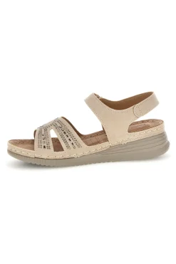 Sandali Beige con Zeppa e Brillantini Mio tempo Q17729