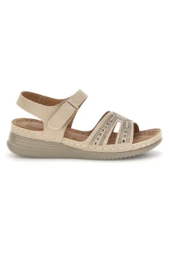 Sandali Beige con Zeppa e Brillantini Mio tempo Q17729
