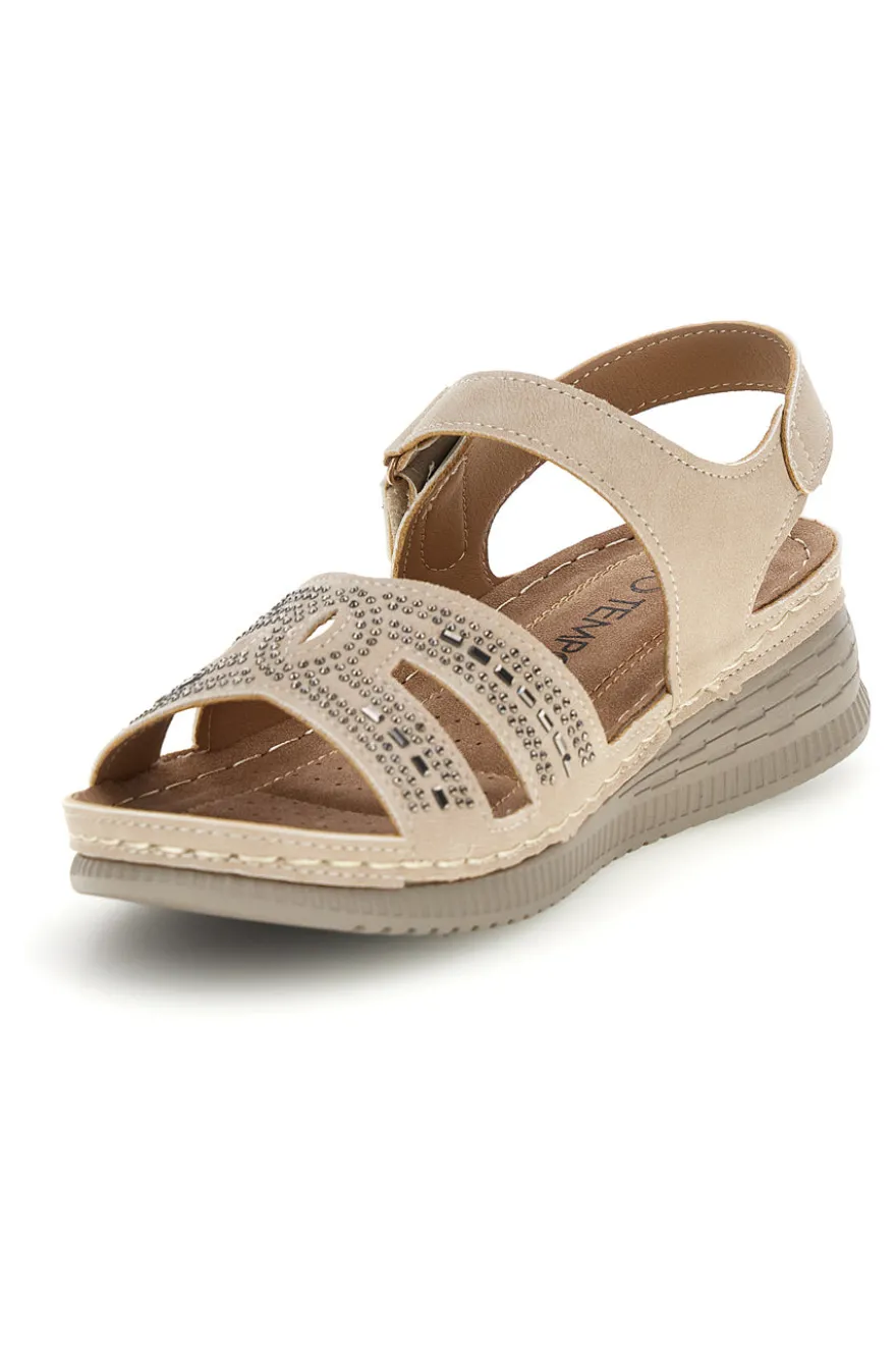 Sandali Beige con Zeppa e Brillantini Mio tempo Q17729