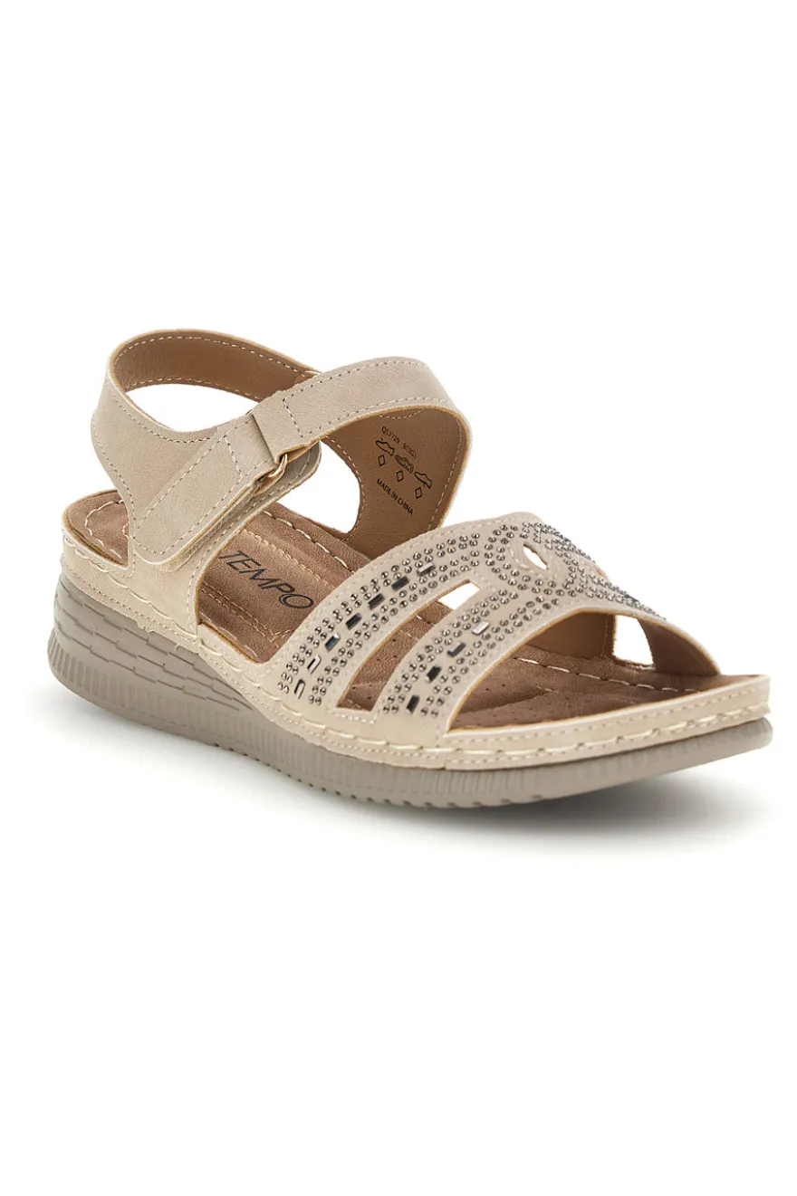 Sandali Beige con Zeppa e Brillantini Mio tempo Q17729