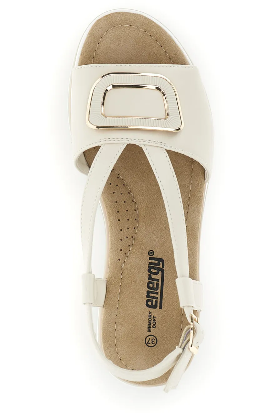 Sandali Beige con zeppa e fibbia decorativa Energy E474