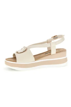 Sandali Beige con zeppa e fibbia decorativa Energy E474
