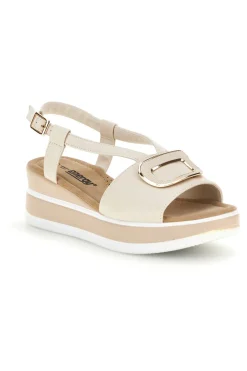 Sandali Beige con zeppa e fibbia decorativa Energy E474