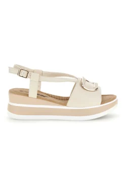 Sandali Beige con zeppa e fibbia decorativa Energy E474