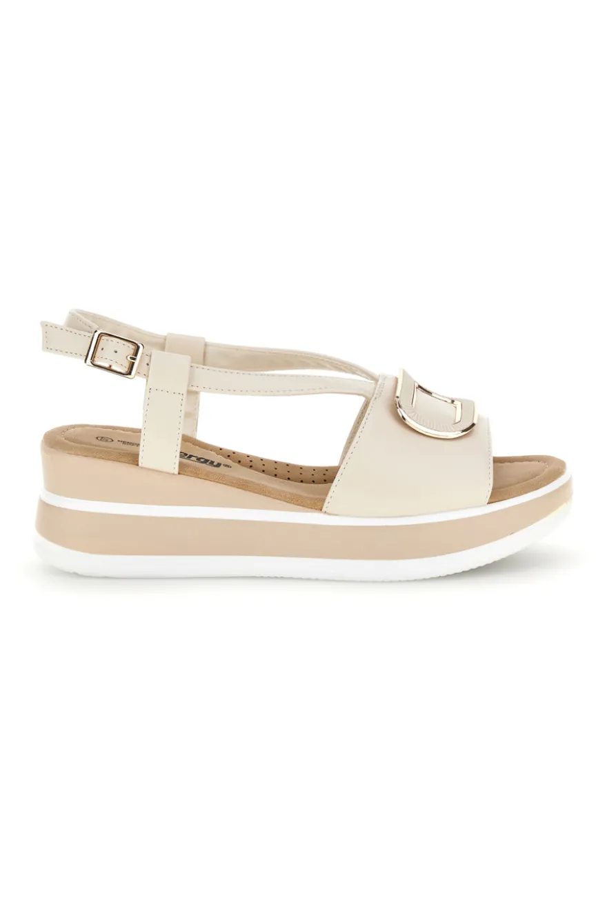 Sandali Beige con zeppa e fibbia decorativa Energy E474